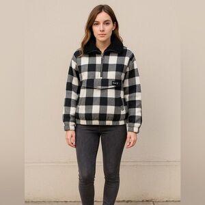 Hurley Women’s Buffalo Plaid Pullover with Sherpa Collar – Size Small